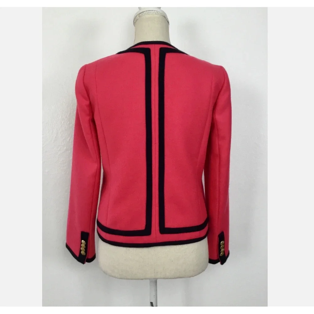 J.Crew Blazer Womens Sz 6 Berry Coral Double Serge Wool Cropped Jacket Gold MINT